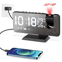 Projection Alarm Clock with USB Charger