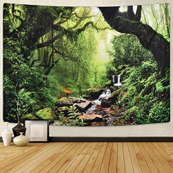 Rainforest Landscape Tapestry Wall Hanging Green Forest Tapestry Road Trees