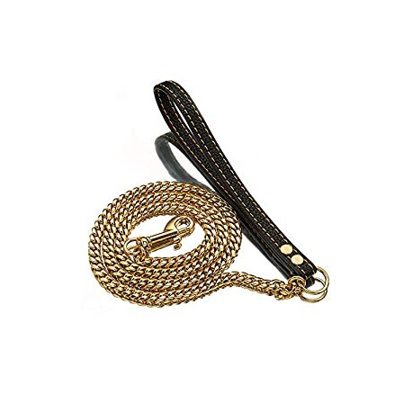 4ft Dog Leash Metal Long 18K Gold Chew Proof