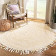 4' x 4' Round Beige BRD451B Handmade Boho Fringe Reversible Cotton Area Rug