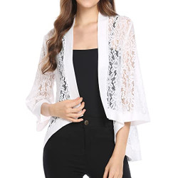 Women's Casual Lace Crochet Cardigan 3 4 Sleeve