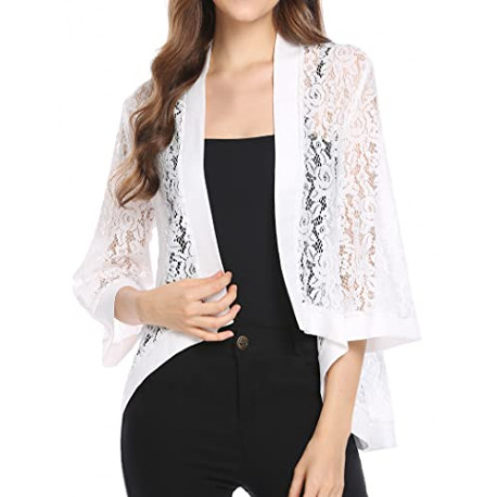 Women's Casual Lace Crochet Cardigan 3 4 Sleeve