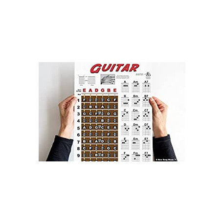 Guitar Chord & Fretboard Note Chart Instructional Easy 11"x17"