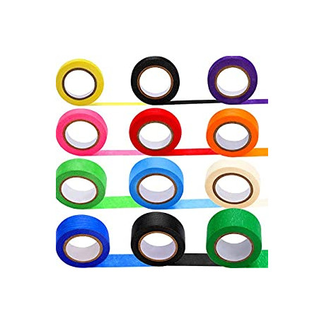 12 Rolls 12m Assorted Size Colored Masking Tape Craft Paper