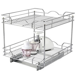Organizer（11"W x 18"D x 16.4"H ), 2 Tier Heavy Duty Slide Out Kitchen Cabinet Shelves