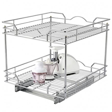 Organizer（11"W x 18"D x 16.4"H ), 2 Tier Heavy Duty Slide Out Kitchen Cabinet Shelves