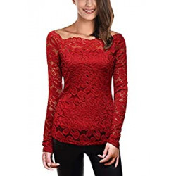 Womens Boat Neck Floral Lace Raglan Long