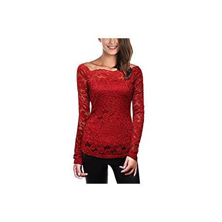 Womens Boat Neck Floral Lace Raglan Long