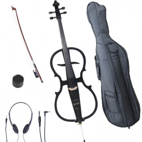 4/4 CECO-1BK Black Metallic Electric Cello with Ebony Fittings in Style 1 (Full Size)