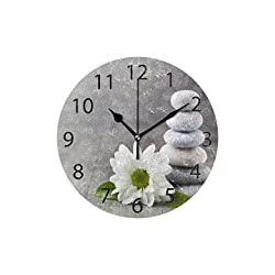 Hipster Zen Stone and Flower Round Wall Clock