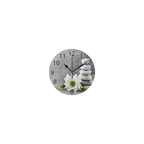 Hipster Zen Stone and Flower Round Wall Clock