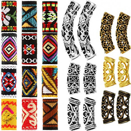 24 Pieces Dreadlock Beads Hair Tube Beads DIY Hair Braiding Jewelry