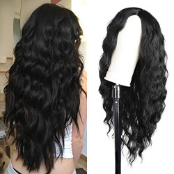 Long Black Wavy Wig for Women Synthetic Natural Pastel Curly Wavy Wigs 26inch