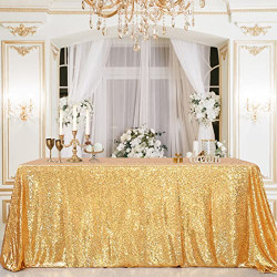Gold Tablecloth Sequin Fabric Tablecloth for Ceremony Party Halloween 50x80 Inch