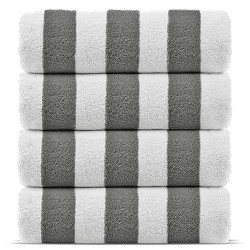 100% Turkish Cotton Cabana Thick Stripe Pool Beach Towels, Eco-Friendly (4 Pack, Gray)