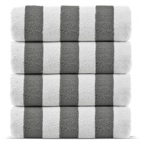 100% Turkish Cotton Cabana Thick Stripe Pool Beach Towels, Eco-Friendly (4 Pack, Gray)