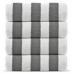 100% Turkish Cotton Cabana Thick Stripe Pool Beach Towels, Eco-Friendly (4 Pack, Gray)