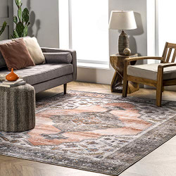Gracie Distressed Medallion Machine Washable Area Rug