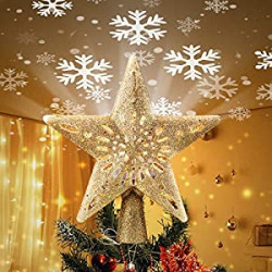Christmas Angel Tree Topper with Built-in LED Snowflake Projector Lights