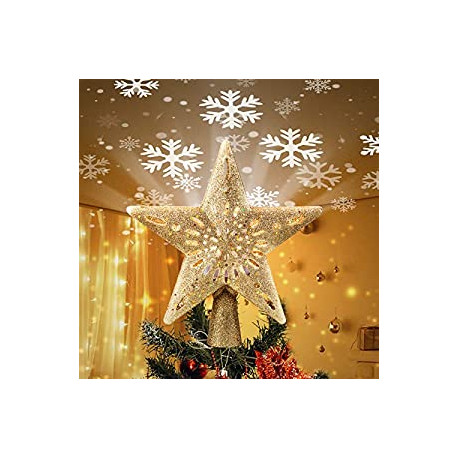 Christmas Angel Tree Topper with Built-in LED Snowflake Projector Lights