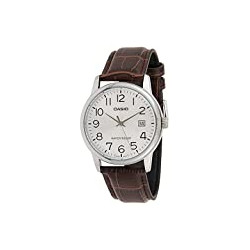 MTP-V002L-7B Men's Standard Analog Leather Band Easy Reader Day Date Watch