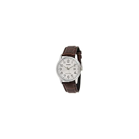 MTP-V002L-7B Men's Standard Analog Leather Band Easy Reader Day Date Watch
