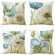 Set of 4 Vintage Romantic Flowers Throw Pillow Covers Pillow Cases Cushion Cases Burlap Toss 18 x 18 Inch