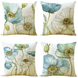 Set of 4 Vintage Romantic Flowers Throw Pillow Covers Pillow Cases Cushion Cases Burlap Toss 18 x 18 Inch