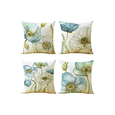 Set of 4 Vintage Romantic Flowers Throw Pillow Covers Pillow Cases Cushion Cases Burlap Toss 18 x 18 Inch