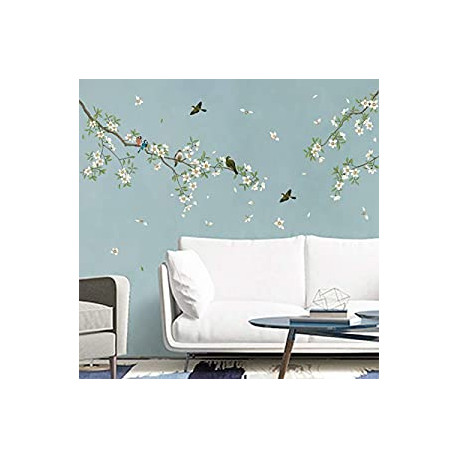 Birds on Tree Branch Wall Decals White