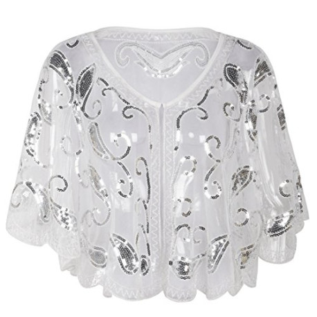 1920s Sequin Shawls Sparkly Flapper Evening Wrap Cape