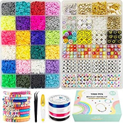 Bracelet Making Kits, 24 Colors Flat Clay Heishi 6000 Pcs Beads