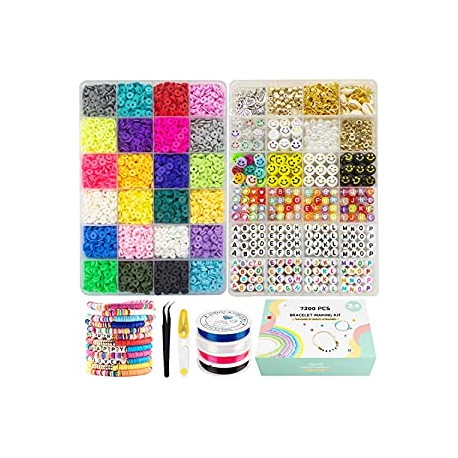 Bracelet Making Kits, 24 Colors Flat Clay Heishi 6000 Pcs Beads