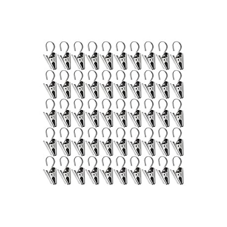 Pack 6 of 50 PCS Stainless Steel Curtain Clips with Hook for Curtain