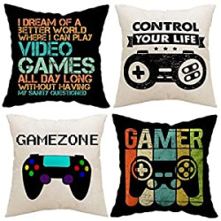 Gamer Game Controller Set of 4 Linen Square Throw Pillow