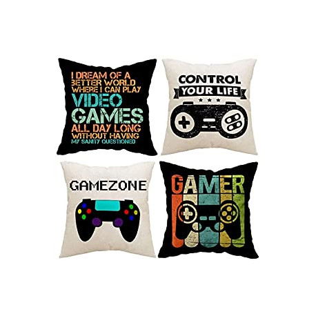 Gamer Game Controller Set of 4 Linen Square Throw Pillow
