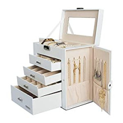 Synthetic Leather Huge Jewelry Box Mirrored Watch Organizer