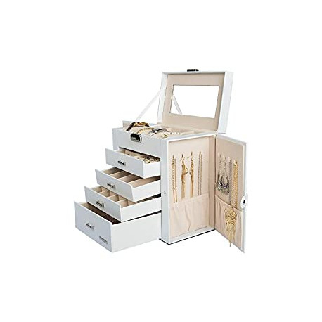 Synthetic Leather Huge Jewelry Box Mirrored Watch Organizer