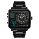 Men's Sports Stainless Steel Waterproof Square Led Dual Display