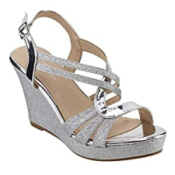 Women's Glitter Strappy Wrapped Wedge Heel Platform Sandals