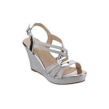 Women's Glitter Strappy Wrapped Wedge Heel Platform Sandals