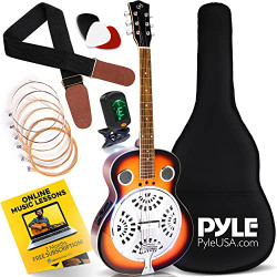 Pyle Electro Resophonic Acoustic Electric Guitar-6 Round Neck