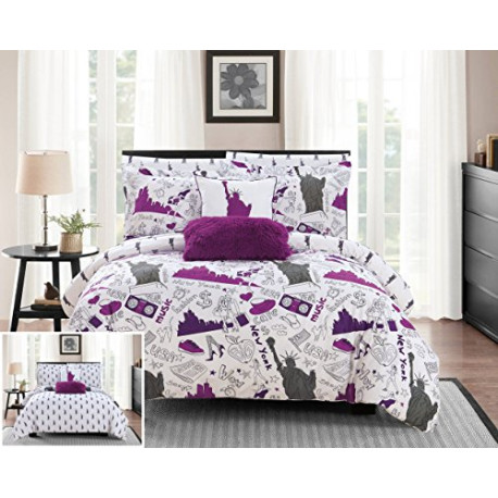 9 Piece Reversible Comforter Queen, Purple