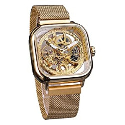 Automatic Watches Mechanical Wrist Watch Golden for Mens Skeleton Watches
