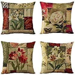 Set of 4 Vintage Flower Throw Pillow Covers