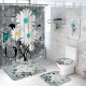 4 Pcs Floral Butterfly Shower Curtain Set with Rugs