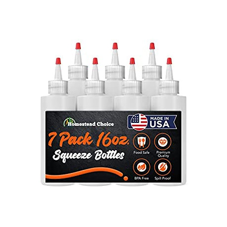 7-pack Plastic Condiment Squeeze Bottles - 16 Ounce