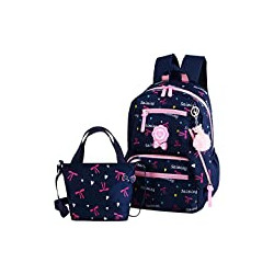 3Pcs Heart Printing Backpack Sets Bowknot Primary Schoolbag
