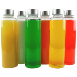 Pack 2 of Glass Water Bottles With Caps: Clear, 6 Pack, 18 Oz