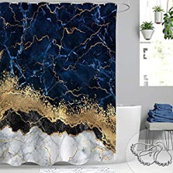 Modern Luxury Waterproof Fabric Bathroom Curtains Shower Set with Hooks, 72x72